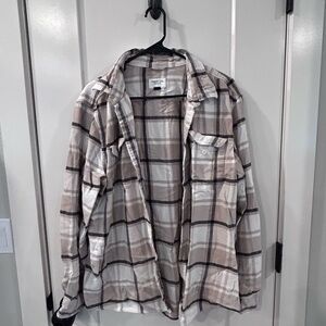 American Eagle Outfitters Women's Plaid Button Down Shirt - Beige and Black